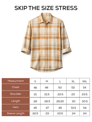 Mustard Checkered Cotton Shirt – Loose Fit, Full Sleeves