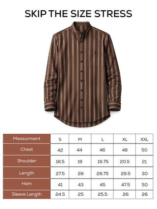 Brown Striped Cotton Shirt – Regular Fit, Full Sleeves