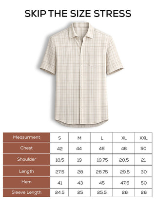 Off-White Checked Cuban Collar Shirt – Regular Fit, Half Sleeves