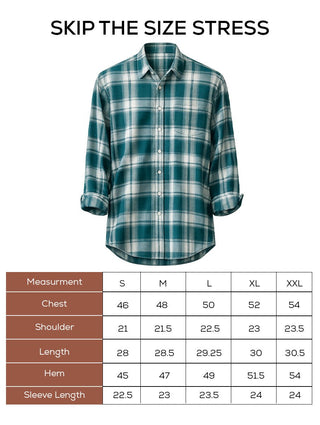 Green Checkered Cotton Shirt – Loose Fit, Full Sleeves