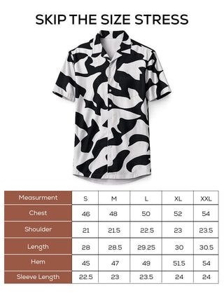 Black & White Printed Cotton Stretch Shirt – Loose Fit, Half Sleeves