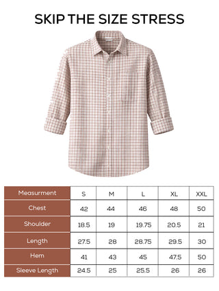 Beige & Maroon Checkered Cotton Shirt – Regular Fit, Full Sleeves