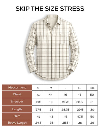 Off-White & Brown Checked Cotton Shirt – Regular Fit, Full Sleeves