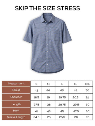 Blue Printed Cotton Stretch Shirt – Regular Fit, Half Sleeves