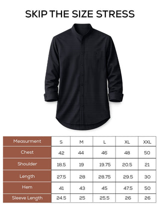 Dark Grey Oxford Cotton Mandarin Collar Shirt – Regular Fit, Full Sleeves