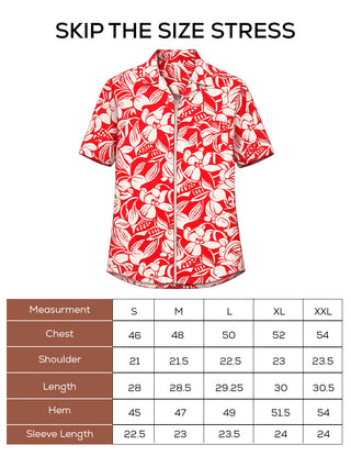 Printed Red Cuban Collar Shirt- Loose Fit