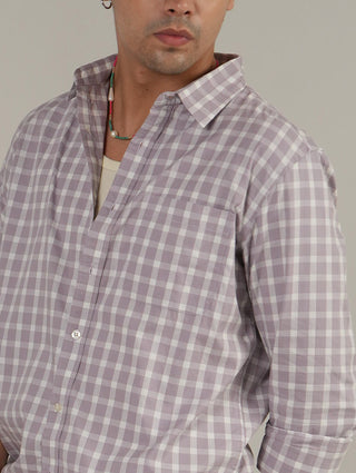 Lavender Checkered Cotton Shirt – Full Sleeve, Regular Fit