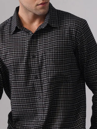 Black & White Brushed Organic Cotton Shirt – Regular Fit, Full Sleeves