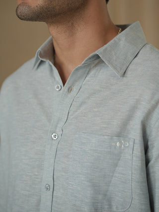 Light Blue Linen Blend Shirt – Regular Fit