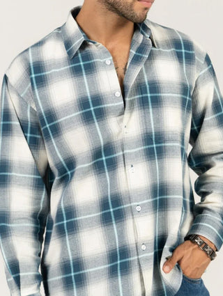 Blue Checkered Cotton Shirt – Full Sleeve, Loose Fit