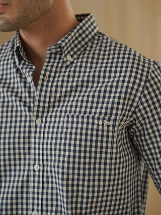 Blue Checkered Organic Cotton Shirt – Button-Down Collar | Regular Fit