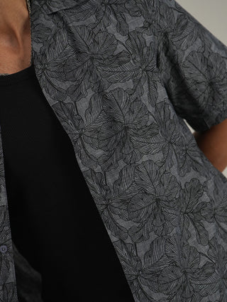 Printed Cuban Collar Shirt – Loose Fit Short Sleeve