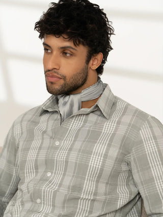 Grey Checked Cotton Shirt – Regular Fit, Full Sleeves