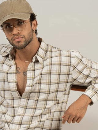 Brown Checkered Cotton Shirt – Full Sleeve, Loose Fit