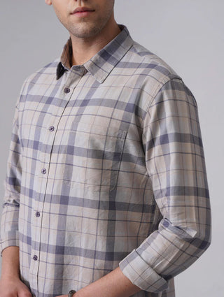 Blue Checkered Cotton Shirt – Regular Fit, Full Sleeves