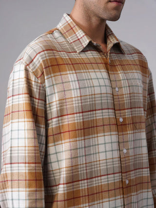 Mustard Checkered Cotton Shirt – Loose Fit, Full Sleeves