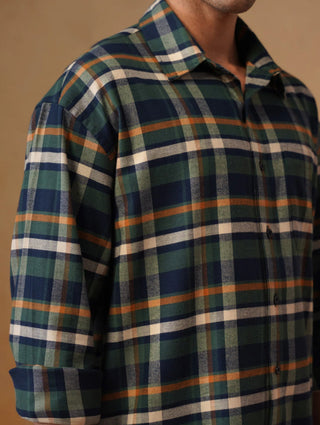 Blue Checkered Cotton Shirt – Loose Fit, Full Sleeves