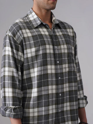 Grey Checkered Cotton Shirt – Loose Fit, Full Sleeves