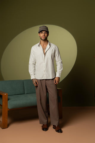 White Checkered Cotton Shirt – Full Sleeve, Regular Fit - Gimaq - The magic shuffle!